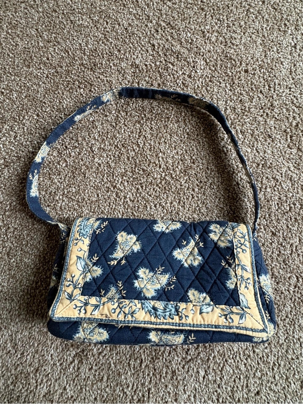 Quilted Floral Crossbody Bag - Navy and Cream